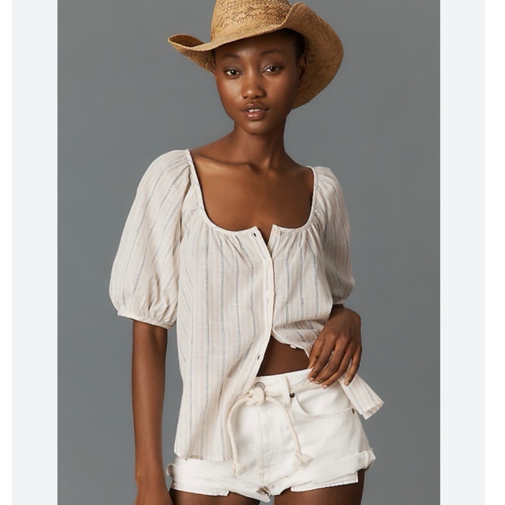 Pilcro Puff Sleeve Gauze Blouse size M